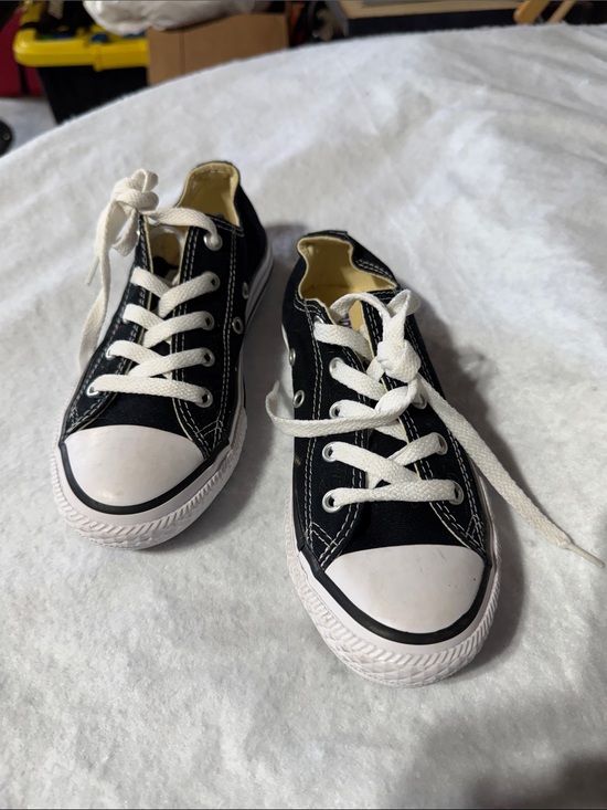 Other - Classic Kids Black Canvas Low-Top Sneakers with White Trim
